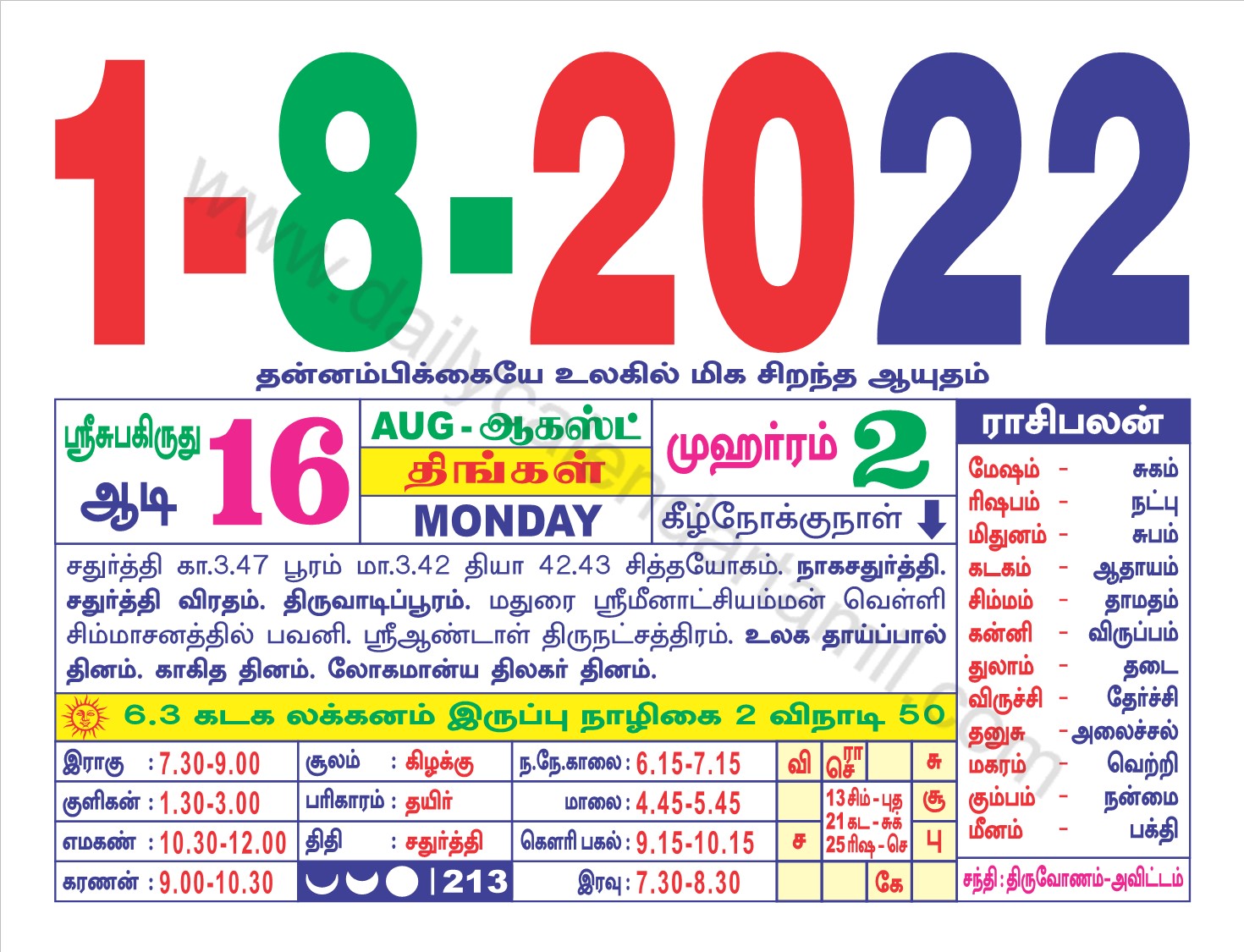 Tamil Daily Calendar 2022 August Tamil Calendar August 2022 | தமிழ் மாத காலண்டர் 2022