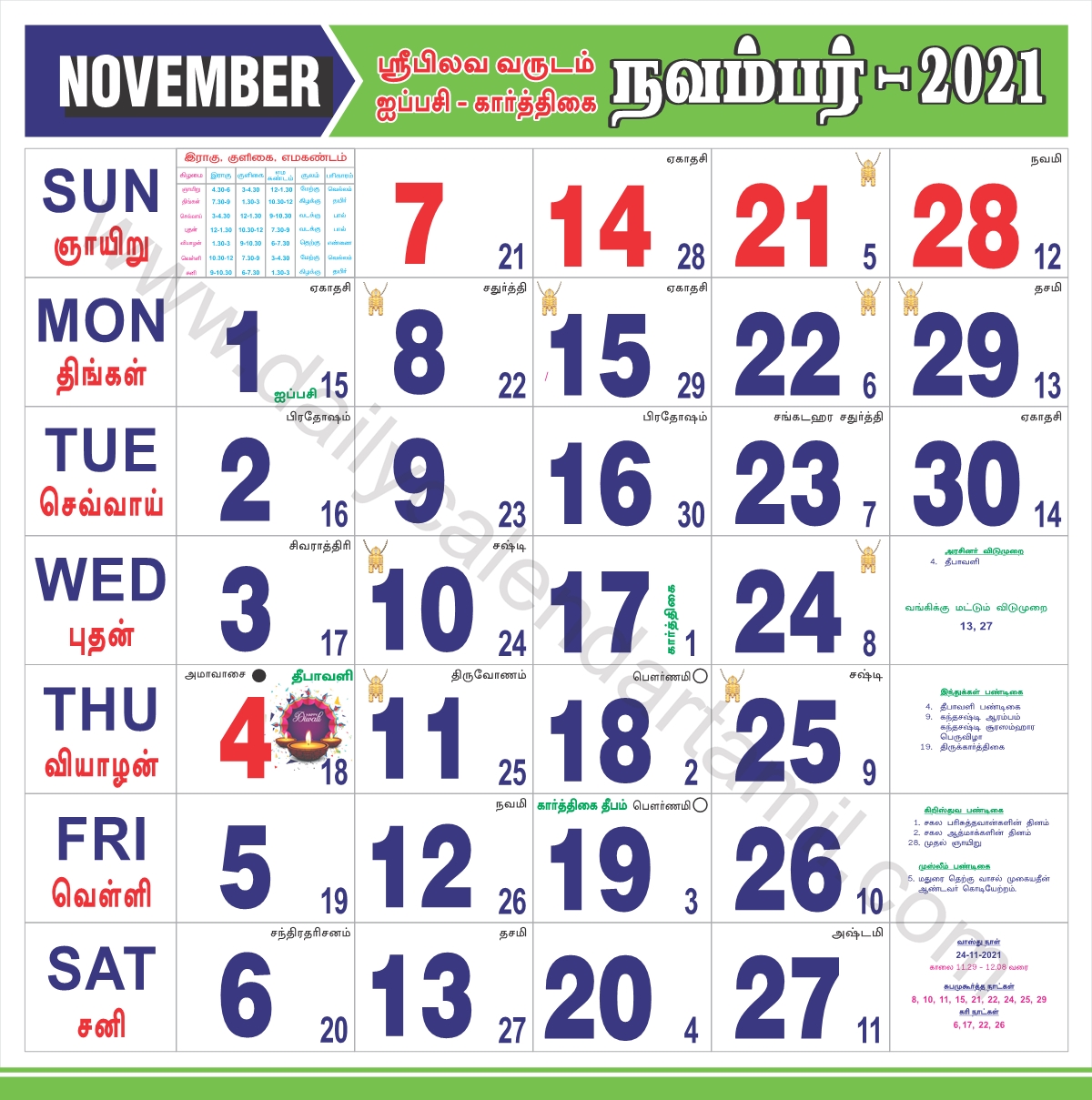 Karthika Masam 2021 Tamil & Telegu Calendar Daily